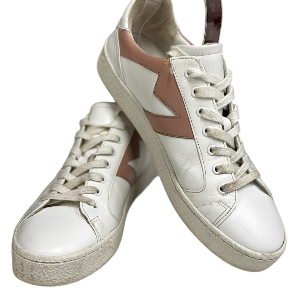 Maje Frenchy Rose Pale White and Pink Leather Sneaker Size 39 - Picture 6 of 13